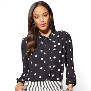 7th Avenue Tie-Front Bow Blouse - Polka-Dot Print